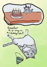 Cake-loving cat birthday card. created by Serena Hirameki