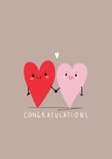 Congratulations red and pink heart - wedding /engagement created by NICHOLA COWDERY ILLUSTRATIONS