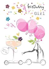 Birthday Girl with Gin Cocktail and Balloons Card created by SABIVO Design by Sabina