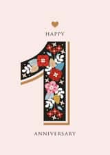 Pretty Floral 1 Year Anniversary Card - Happy Anniversary created by Werlang Paper