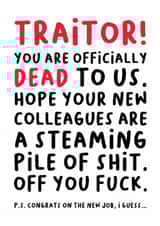 Rude Leaving Card - Traitor Work Colleague - Funny New Job Congratulations created by Smudge & Splash