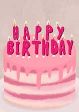 Pink birthday cake created by @pepperpeachillustrations