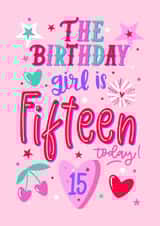15th Birthday Girl - female for her - pretty cute cherry pink card created by Little Cat Creates