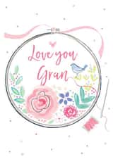 Love you Gran embroidery card created by Katie Phythian Design