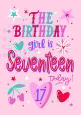 17th Birthday Girl - female for her - pretty cute cherry lilac card created by Little Cat Creates