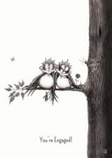 You're engaged - Cute illustrated bird themed engagement card created by Catherine Flynn