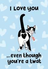 I love you, even though you are a twat cat card created by Sweary Cats by Leaf Lane Studio