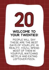 Funny twenties (20) birthday card created by Letters & Lines