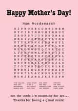 Mother’s Day Mum Wordsearch Card created by Funnilyenough