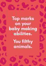 Congratulate the filthy animals on their new baby card created by Elaine Miles