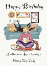 crazy dog lady birthday card created by Jo Scott Art