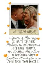 Personalised Anniversary Photo Card created by Giddy Kipper - 3rd Anniversary Photo Card