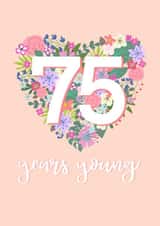 Happy 75th Birthday for her - Pretty peach pastel floral heart created by Little Cat Creates