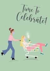 Champagne mask celebration card created by Coffee Cup Studio