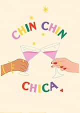 Cocktail Birthday Card - Cute and Fun - Chin Chin Chica created by Emmy Lupin Studio