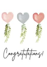 Congratulations - Cute watercolour heart card - Wedding or engagement created by BeauPrintBoutique