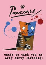 Pawcasso the arty farty birthday cat created by Wicked Poppy Designs