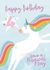 Unicorn Birthday Card Age 4 created by Macie Dot Doodles