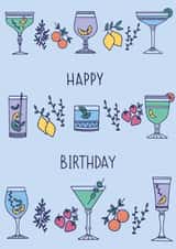 Birthday cocktail card  created by Emma Tobey Illustration