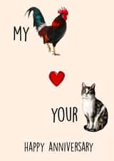 Cockrel and Pussy Cat Anniversary Card created by Poppy & Mabel