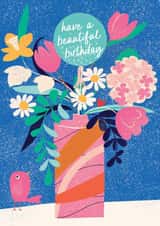 cute bird and floral birthday card, have a beautiful birthday! created by fiona gale designs