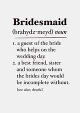 Bridesmaid definition - wedding day created by The Girl Next Draw Cards