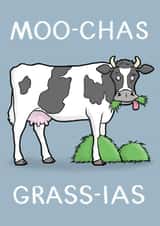 Funny Cow Pun Thank You Card - Cow - Grass - Moo-Chas Grass-Ias created by Carl Batterbee