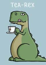 Funny dinosaur tea pun Birthday card created by Carl Batterbee