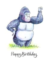 Happy Birthday Gorilla Watercolour Illustration created by Richard Stelmach Art