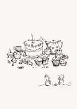 Two Mice at a Tea Party created by Jade Lawley Illustration