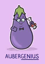 Funny cartoon aubergine graduation card created by Carl Batterbee