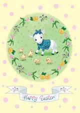 Happy Easter Lamb and Chicks Card created by Slinkeee Illustration