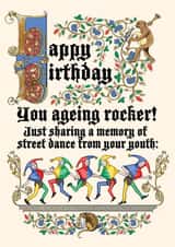Ageing Rocker medieval style cheeky birthday card! created by Cathy Simpson