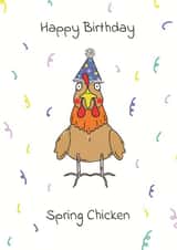 Happy Birthday Spring Chicken birthday card created by Quack Animal Art