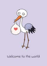 Welcome to the world, new baby card created by Quack Animal Art