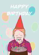 Child blowing out birthday candles card created by Artzen Island