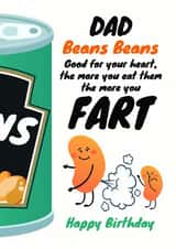 Beans fart birthday card for Dad created by WigglyCards