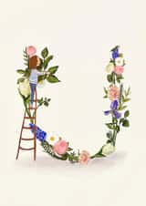 Floral U Initial Birthday Card created by A-Z Initials by Love Lucy Illustration