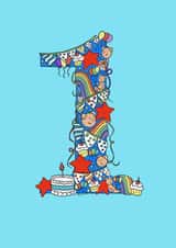 1st Birthday card for boys or girls - party themed - celebration created by Jenny Wren Designs