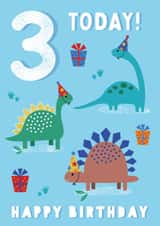 Dinosaur 3rd Birthday card for children created by Sarah Corcoran