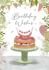 Classic Birthday Card - Victoria Sponge - Bunting - Plants created by Hannah Clark Illustrations