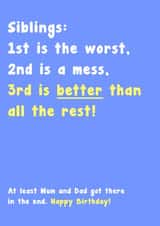 1st is the Worst, Siblings Birthday Card created by Card and Cake