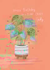 Plant lady Birthday card created by Sarah Hustwaite Illustration