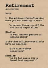 The Definition of Retirement card created by Lizzie O'Grady