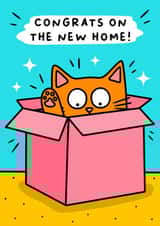 Cute Cat New Home Card - Cat In A Box - Congrats on New Home! created by Wafflemamaart
