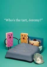 Bakewell tart and wafer biscuit cheeky birthday card created by FUNTZ