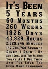 Cute Wood Anniversary Card - 5 Years - It's Been 5 Years Since I Said I Do created by Nigel Williams