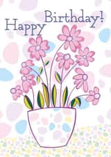 Cute Flowers in a Spotty Pot birthday card created by Susan Marie Williams