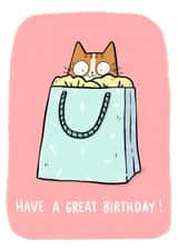 Cat in a gift bag birthday card created by Camille Medina