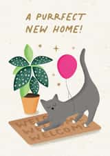 Cute Cat Pun New Home Card - House Plant - Door Matt - Purrfect New Home! created by Studio Mads